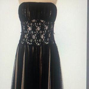 White House Black Market Dresses | Black Lace Tulle Overlay Dress with Waist Tie